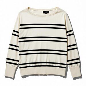 Banana Republic Forever Sweater XS Striped Crewneck Pullover Black White